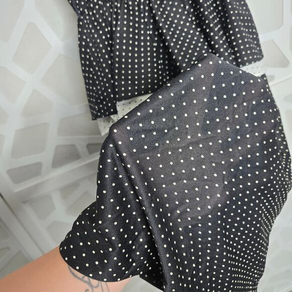 VINTAGE Womens Black/White Polka Dot Twee Peplum Midi Dress Retro Handmade 50s - Picture 3 of 5